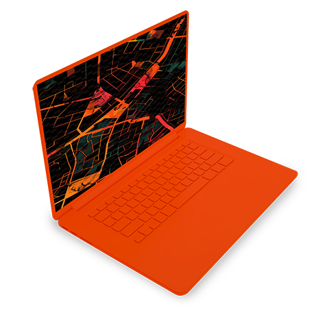 laptop mit landkarte auf display